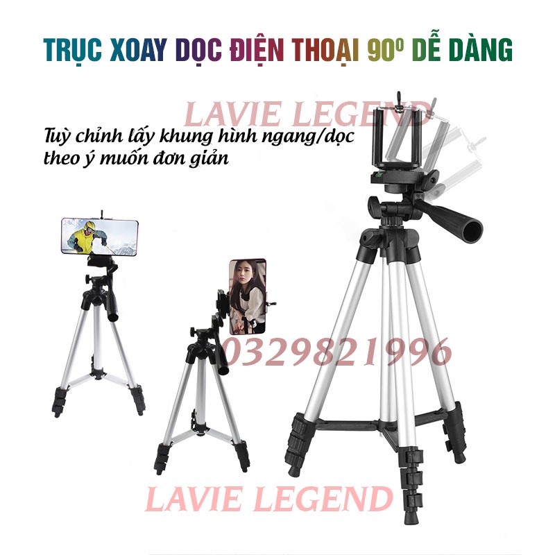 Tripod Điện Thoại 150cm, Chân Máy Ảnh Khung Nhôm Xoay Nhiều Góc Độ Hỗ Trợ Chụp Hình Livesteam, Facetime, Quay Video