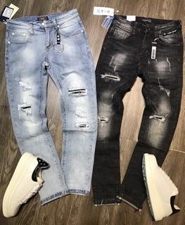 Jeans wash rách móc tròn