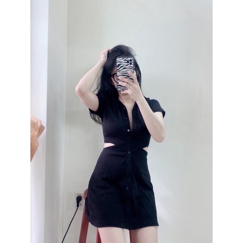 Đầm đen nút khoét eo - Chitchitstore