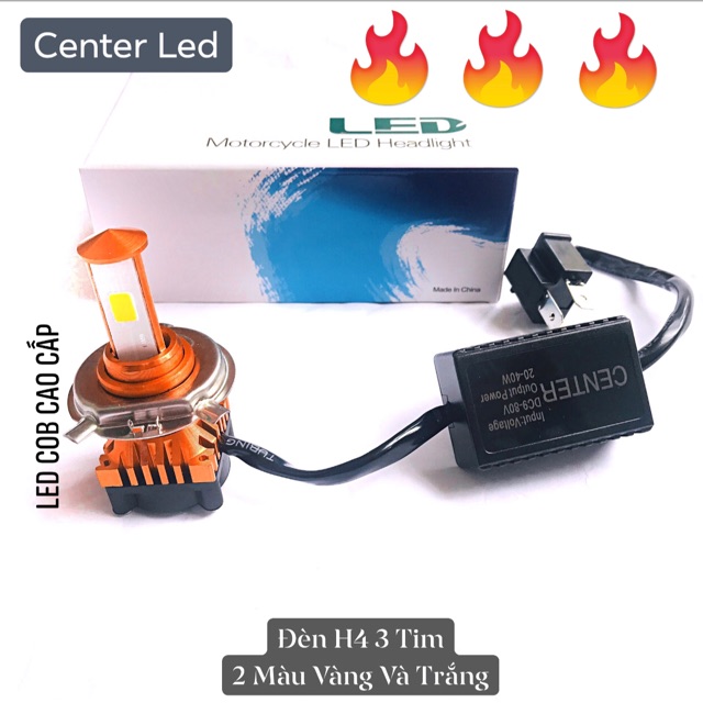 [ Center Led ] Đèn pha 3 led COB vàng &amp; trắng H4