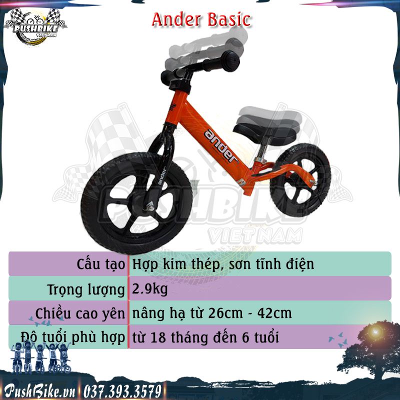 Xe cân bằng cho bé Ander Basic - Hợp kim thép, sơn tĩnh điện, nặng 2.9kg - Phù hợp với bé từ 1.5 đến 6 tuổi