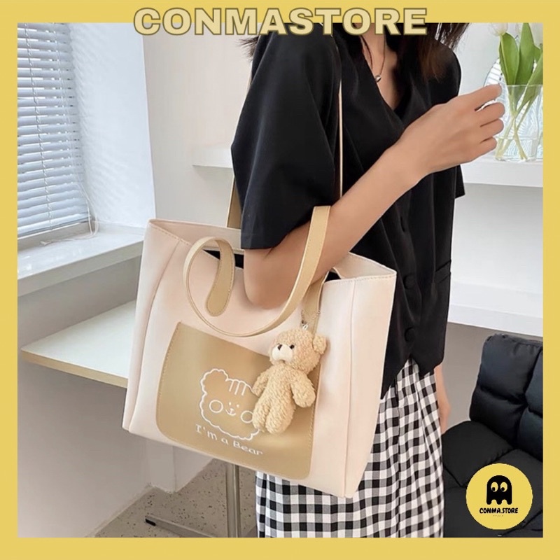 [Tặng móc gấu] 🦋 Túi tote da, túi xách nữ thời trang đi học đi làm xinh xắn hình gấu  Đựng đồ thoải mái 🦄 HÀNG CÓ SẴN