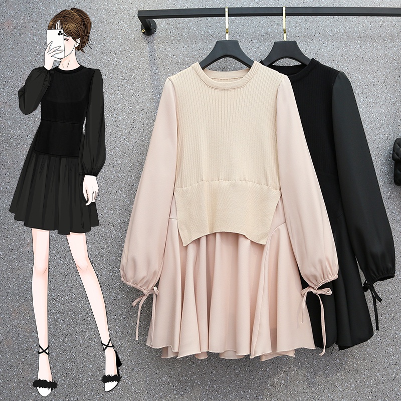 🌸Hàng Order(Sẵn L,XL)🌸 Váy Đầm Bigsize Dáng Xòe Phối Len Dệt Kim Trẻ Trung Năng Động🌸Hàng Quảng Châu