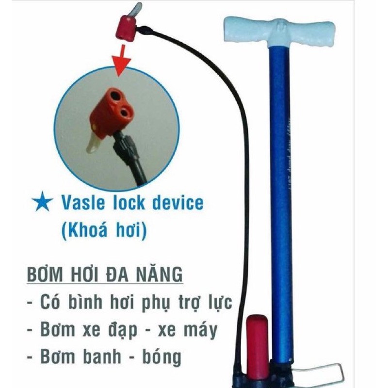 Bơm hơi xe đạp, xem máy, ôtô - có bình hơi trợ lực (bơm nhẹ tay)