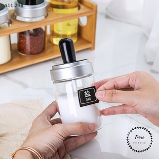 Hũ đựng gia vị bằng thủy tinh kèm thìa - đựng tiêu, bột canh, hạt nêm, mì chính...