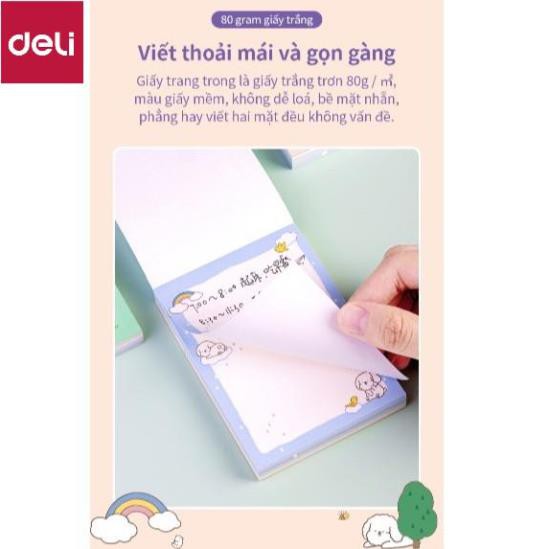 Giấy note ghi chú hoạt hình Deli - 100 tờ - Vàng/ Xanh Dương/ Xanh Lá - 21718 [Deli]