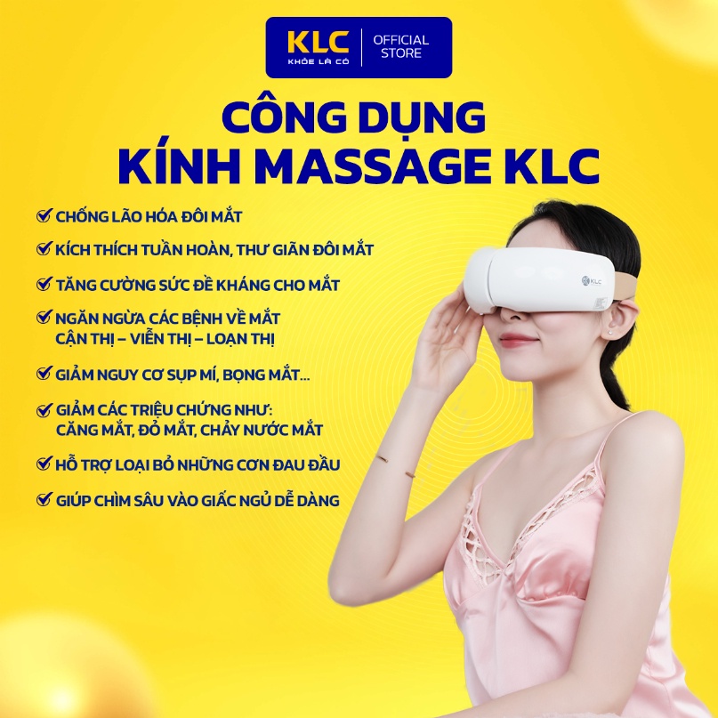 Máy massage mắt KLC, massage mắt công nghệ nhiệt hồng ngoại Bluetooth phát nhạc MP3, giúp dễ ngủ giảm stress
