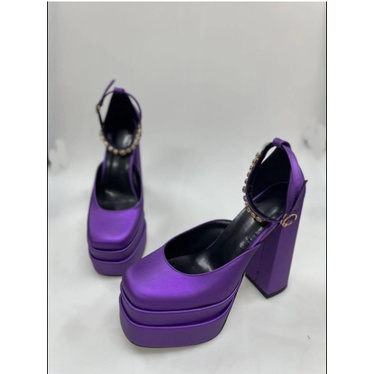 Xăng đan Đế Xuồng Mũi Vuông Bằng Satin Đính Đá Cho Nữ