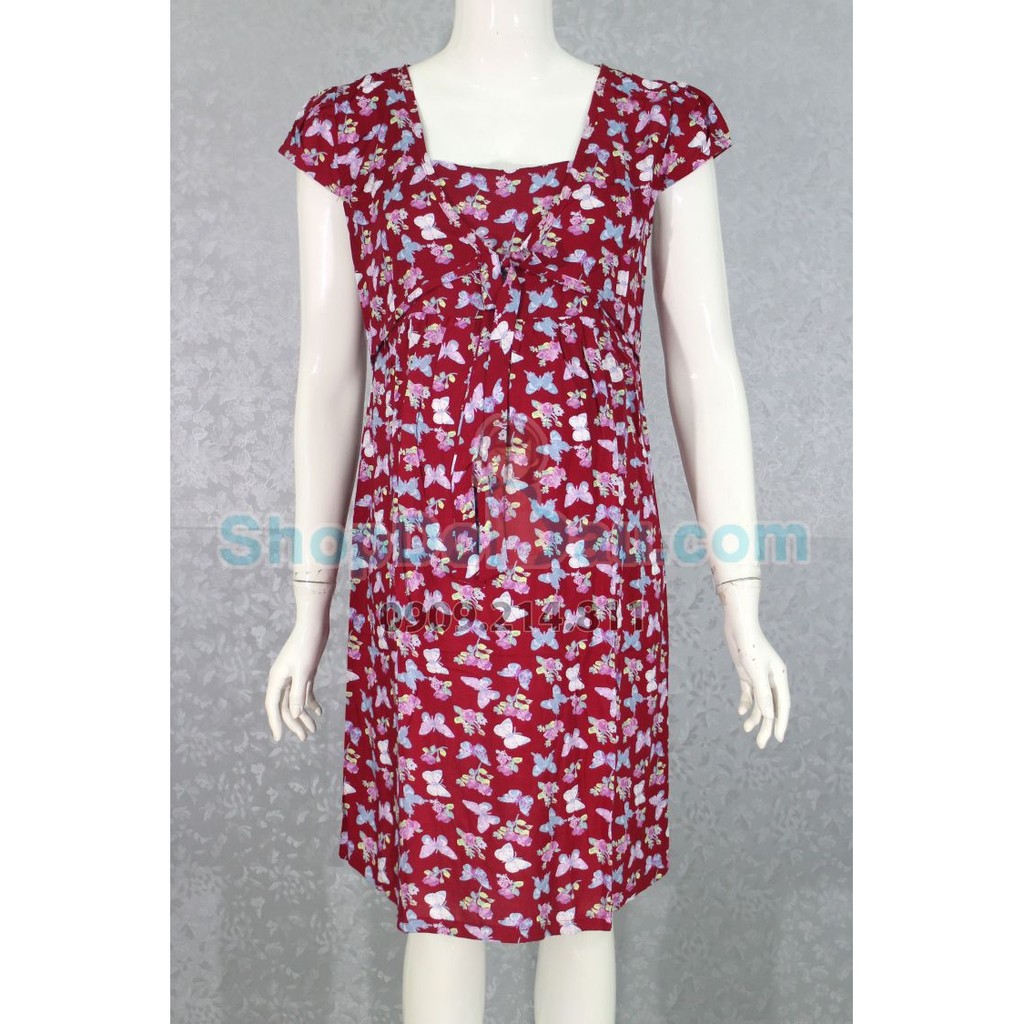 Đầm bầu mặc nhà cổ vuông - khoác - tôn thái ( bé bú được) (Mã số: DN399)