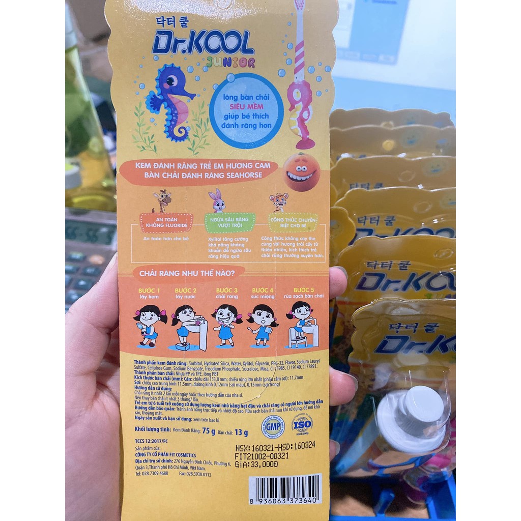KEM ĐÁNH RĂNG DR.KOOL  TẶNG KÈM BÀN CHẢI CÁ NGỰA SIÊU XINH CHO BÉ