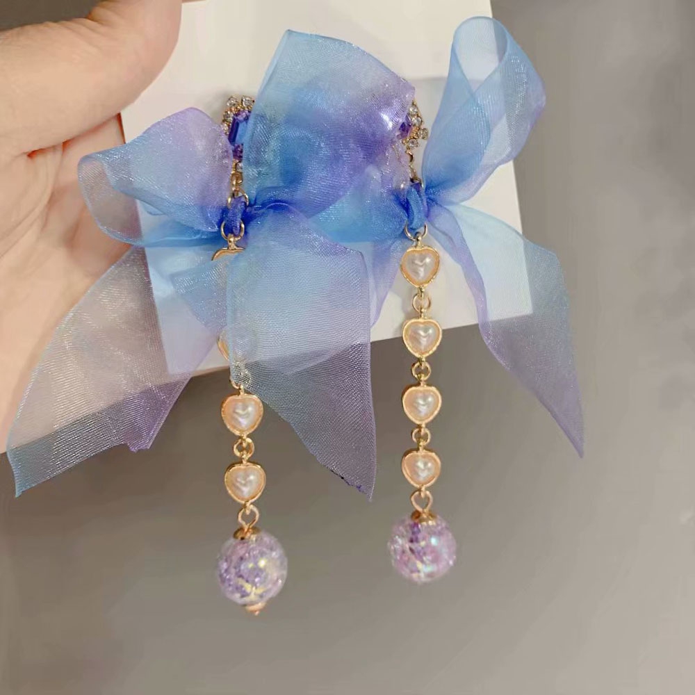 MXGOODS Bow Transparent Ball Pendant Brincos Long Tassel Dangle  Earrings