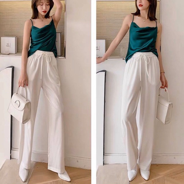 Quần suông lưng thun ống rộng lụa satin cao cấp | BigBuy360 - bigbuy360.vn