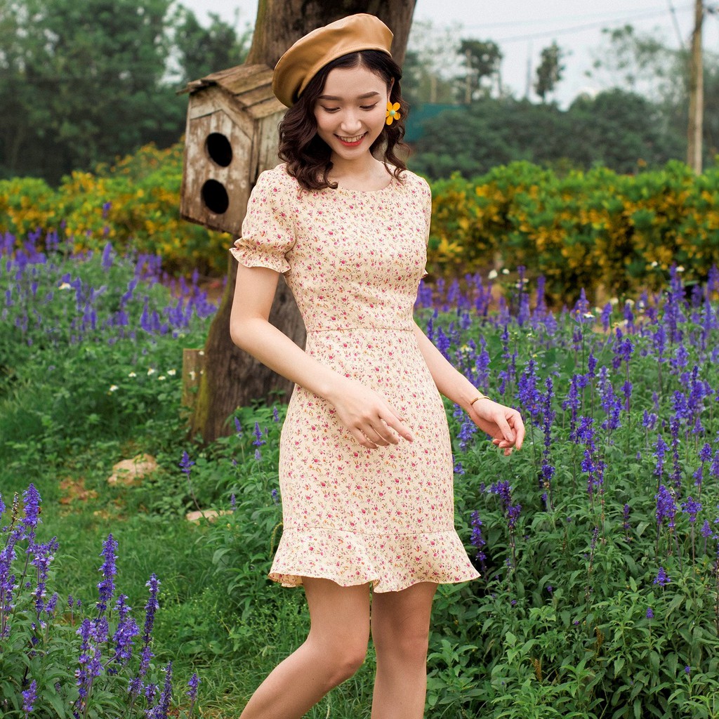 Váy Nữ Hoa Nhí Dáng Xòe Phối Bèo Tay SILBER | BigBuy360 - bigbuy360.vn