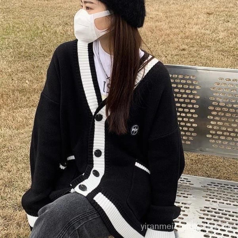 Autumn And Winter Wind Color Lazy Wear Casual Style Wild Fashion Loose Knitting Sweater Coat Jacket Women Tide