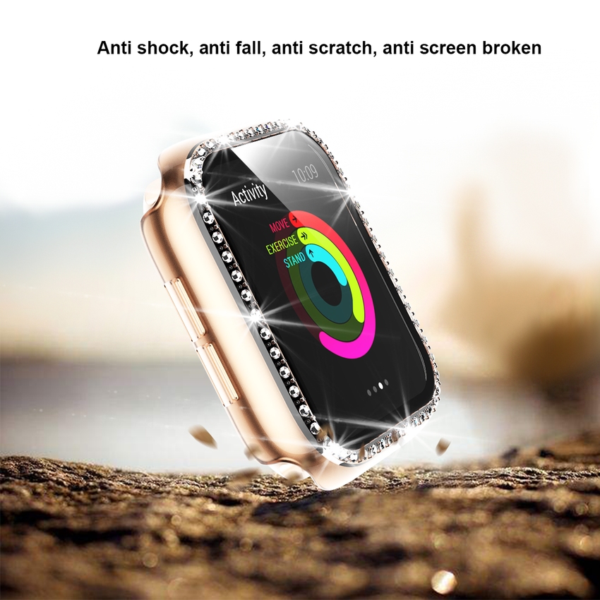 Ốp kim cương kèm phim thủy tinh bảo vệ chống va đập cho Apple Watch dòng 6 SE 5 4 3 2 1/iwatch 40mm 44mm 38MM 42MM