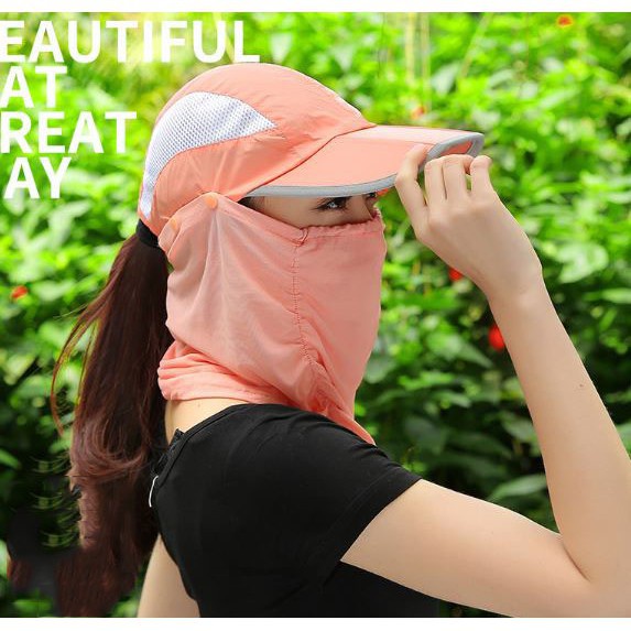 Mũ Lưỡi Trai Chống Nắng Kèm Khẩu Trang, Nón Che Nắng Đầu, Mặt và Cổ 3 Trong 1 Có Thể Gấp Gọn