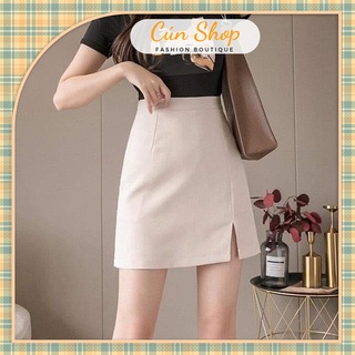 Chân váy ngắn chữ A xẻ tà đùi ôm body tôn dáng - Cún Shop