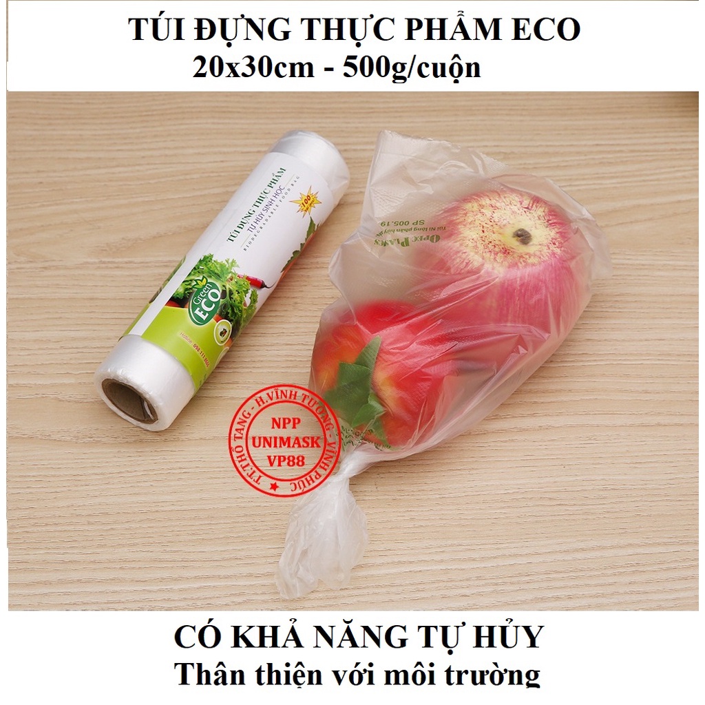 Túi Đựng Thực Phẩm Tự Hủy Sinh Học Eco 20x30cm 500gr/Cuộn, Hàng Chính Hãng Công Ty