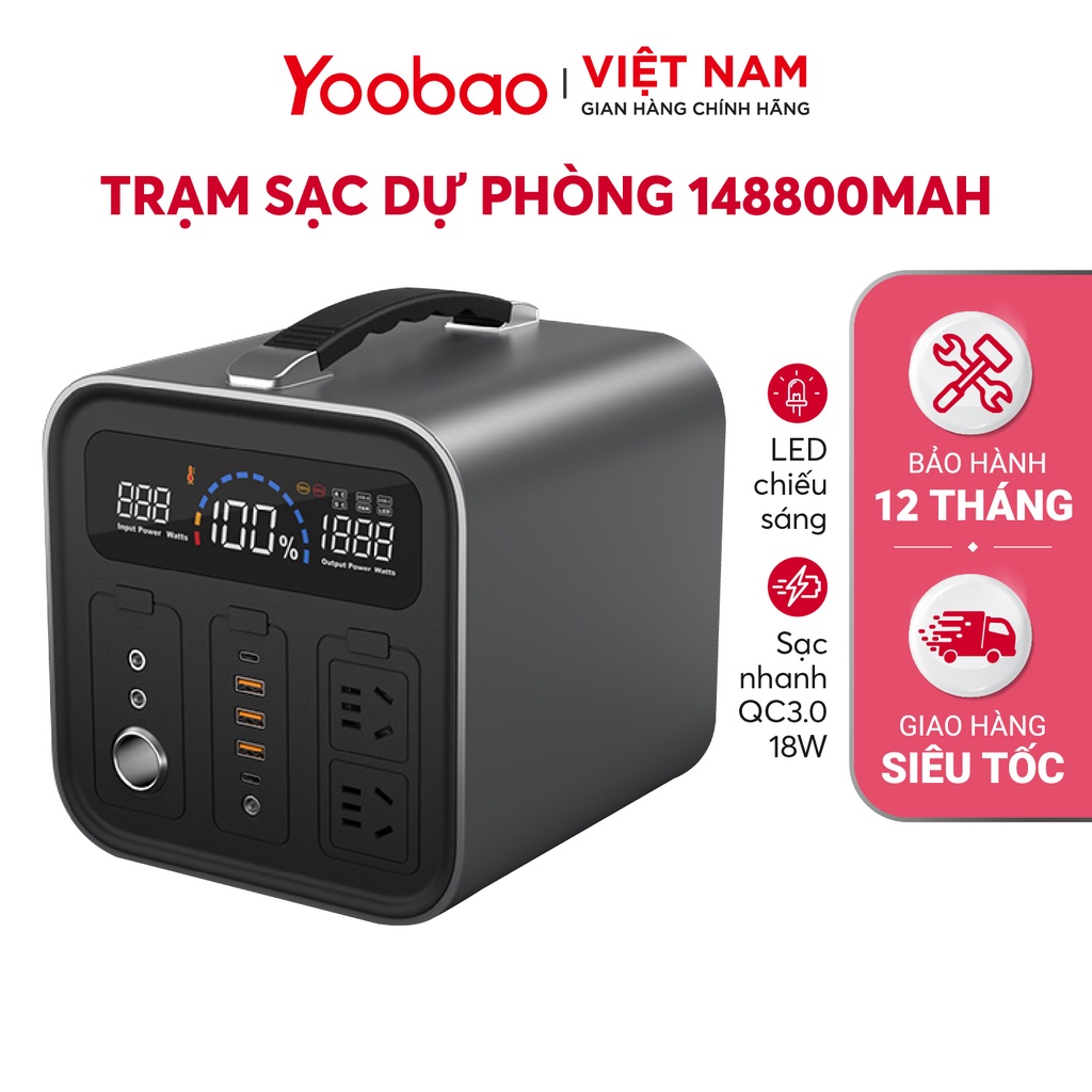 Trạm sạc dự phòng Yoobao EN600S Dung lượng 148800Mah Sạc nhanh PD60W 220V/600W Màn hình LED - Tích hợp đèn pin siêu sáng