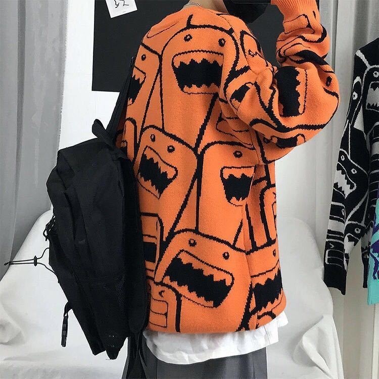 Áo sweater cổ tròn dáng rộng họa tiết hoạt hình phong cách nhật hàn thời trang cho nam