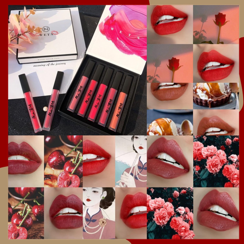 【WETN】Set 5 Cây Son Kem Lì Lipstick đỏ dưỡng môi mềm quyến rũ