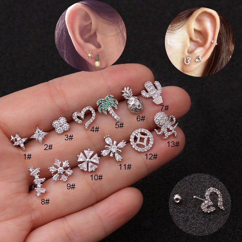 Hoa Tai Hình Hoa Tuyết Đính Đá Bằng Thép Không Gỉ Thời Trang