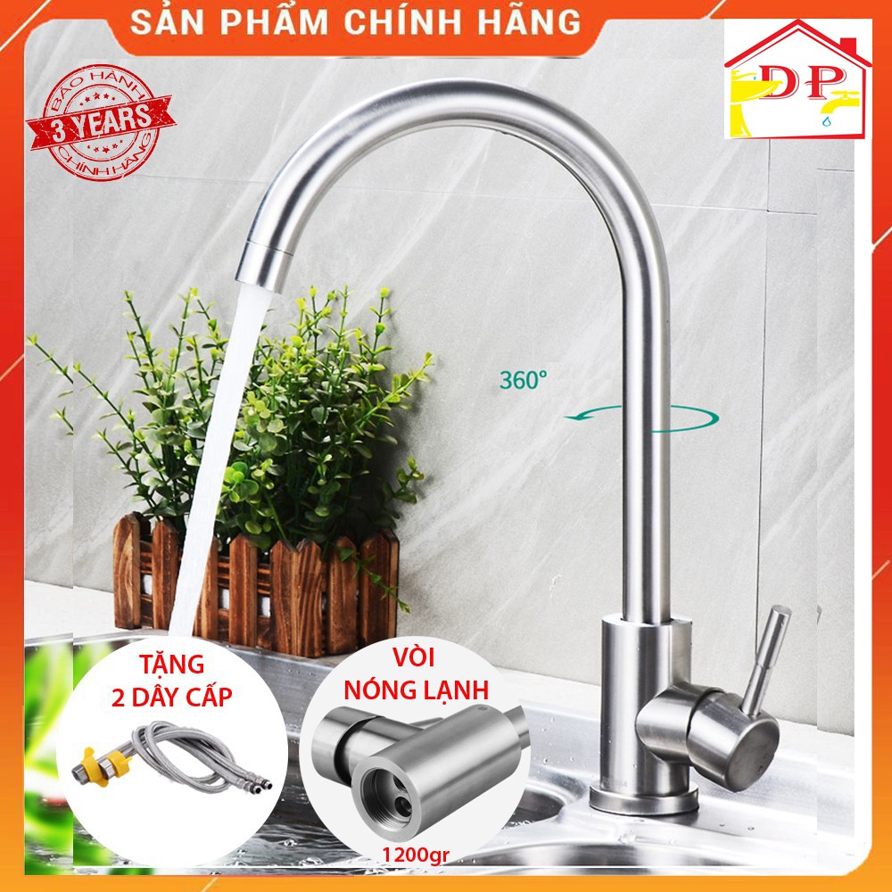 Vòi rửa bát, rửa chén nóng lạnh Inox 304 cao cấp VRB03 tặng đôi dây cấp inox