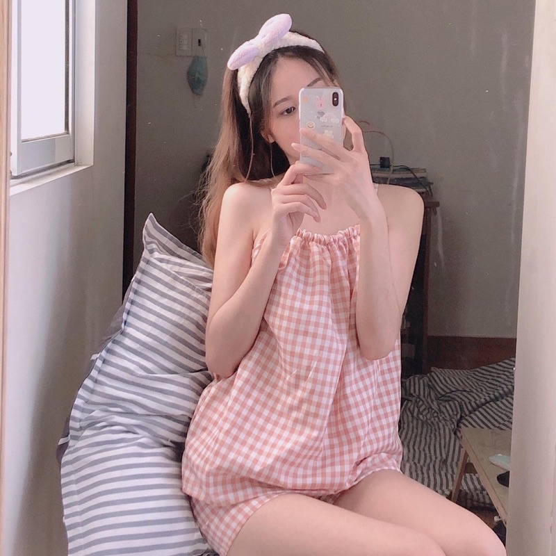Đồ Ngủ Hai Dây Caro Mặc Nhà Thoáng Mát Đồ Ngủ Dễ Thương Pijama Đồ Mặc Nhà Nữ Quần Áo Ngủ Nữ