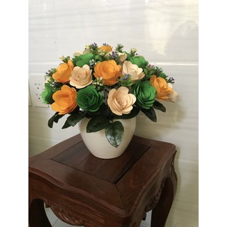 Hoa Hồng Xoắn Giấy handmade kèm hoa baby vàng Hàn Quốc