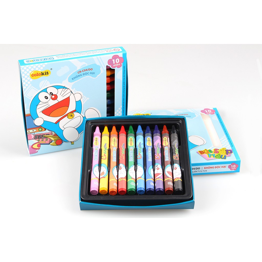 BÚT SÁP MÀU COLOKIT Với Hình Ảnh Doraemon (Hộp 10 Màu)