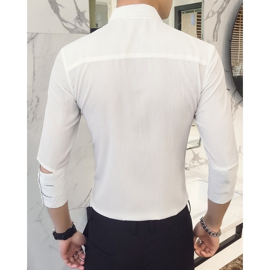Áo sơ mi nam, Áo sơ mi  tay lỡ làm từ hỗn hơp rợi tổng hợp, co giãn nhẹ, mặc thoải mái, thấm hút mồ hôi N17