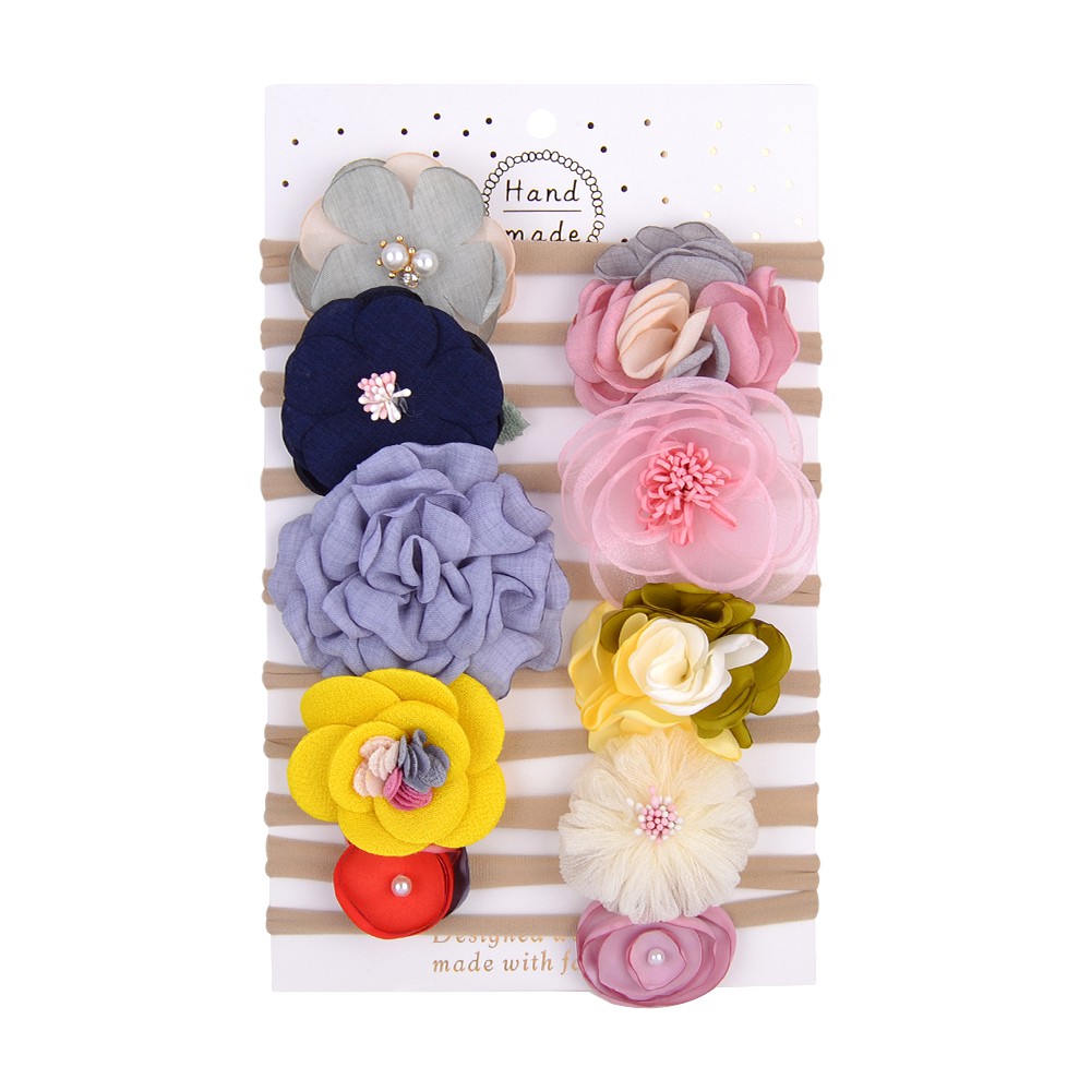 KIDSBOWS Bộ 10 băng đô thun đính bông hoa xinh xắn dễ thương dành cho bé gái sơ sinh/ mới biết đi