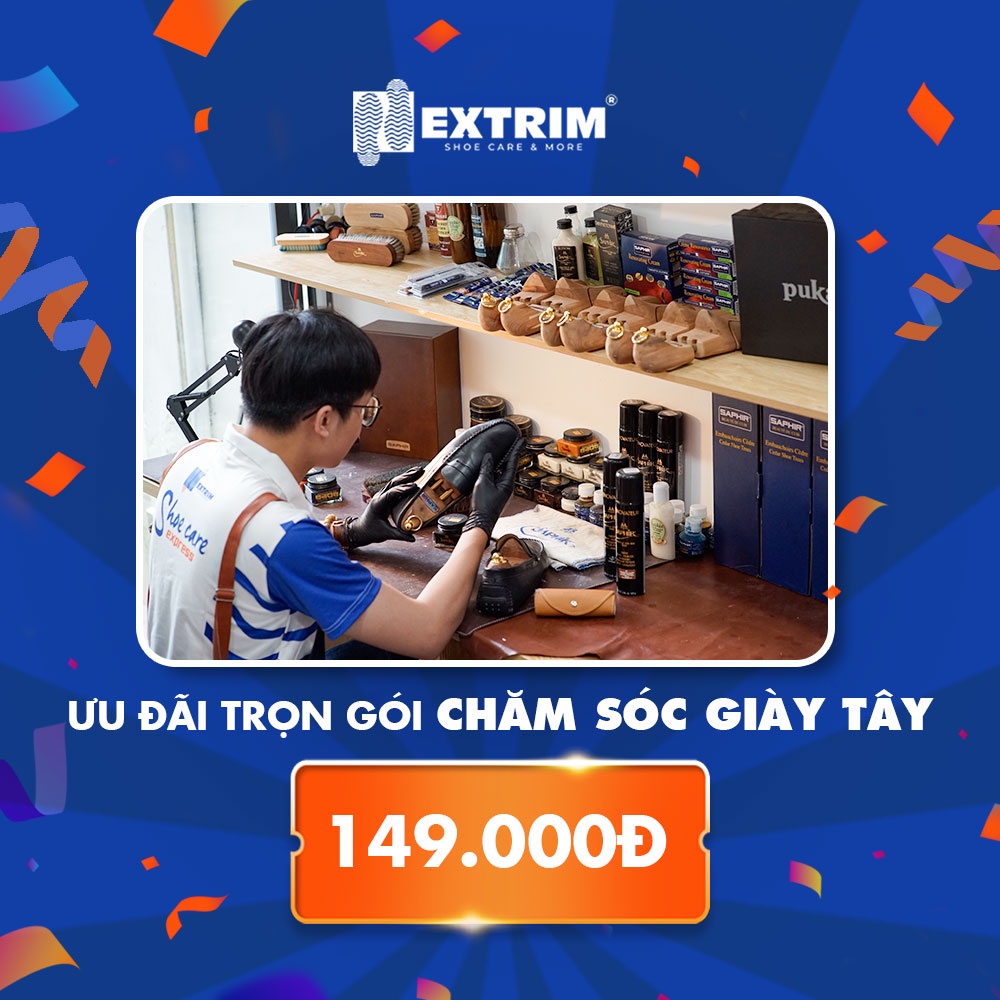 HCM  - Trọn Gói Làm Sạch Giày + Dưỡng Da + Đánh Xi Giày Tây tại EXTRIM vệ sinh giày tốt nhất