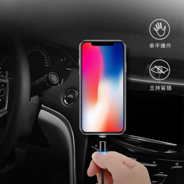 Cáp sạc nam châm đầu IP- micro USB-typeC. Đầu sạc từ hút nam châm xoay 360 độ dây dù,có LED cao cấp