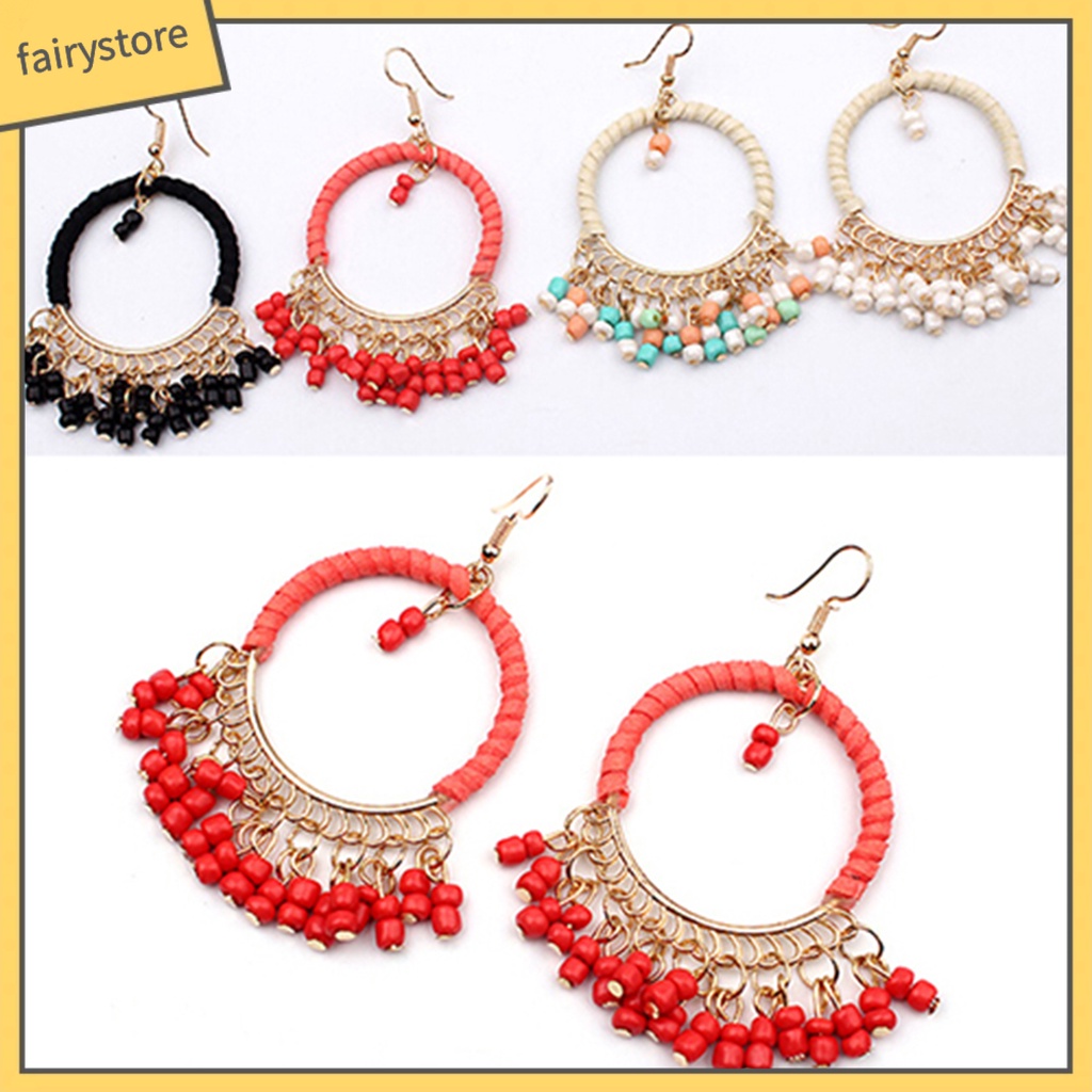 1 Đôi Bông Tai Hợp Kim Tua Rua Phong Cách Boho