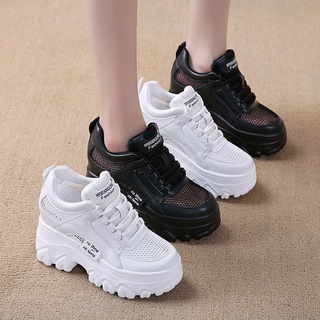 Giày thể thao đế dày 10cm màu trắng phong cách mới dễ phối đồ cho nữ