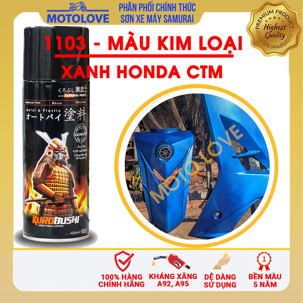 Sơn Samurai xanh kim loại Honda CTM 1103** - chai sơn xịt chuyên dụng nhập khẩu từ Malaysia.