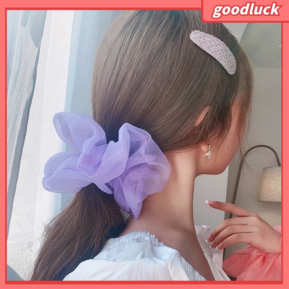 Dây Buộc Tóc Đuôi Ngựa Vải Tuyn Co Giãn Màu Sắc Trơn Cho Nữ