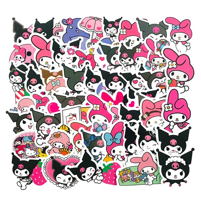 Hình dán Kuromi and my melody Sticker 30-60 cái ép lụa khác nhau / sticker Kuromi and my melody