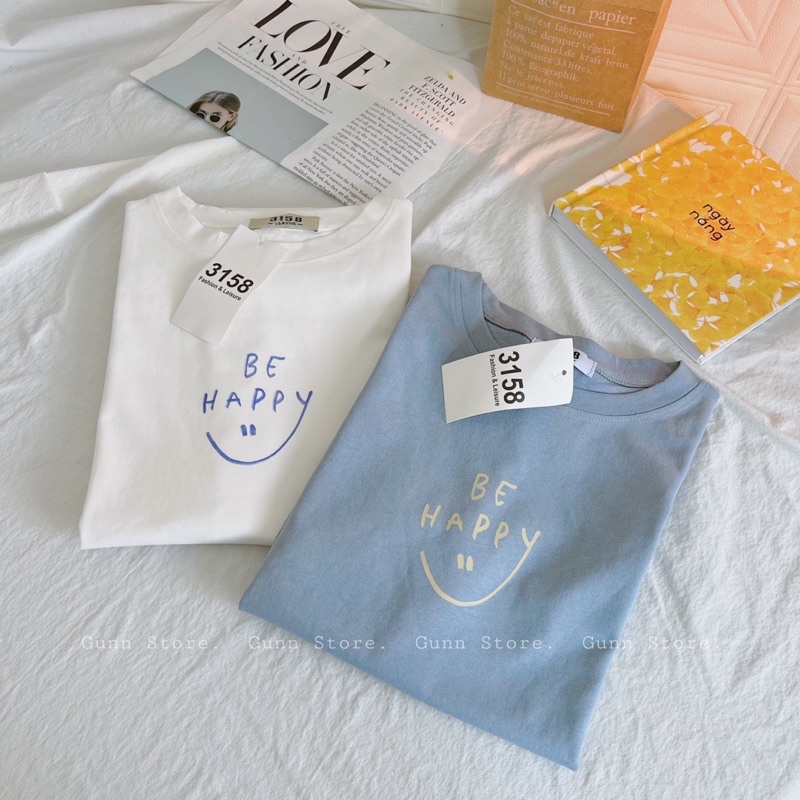 Áo Thun 3158 In Hình Happy Form Rộng Chất Cotton Khô Loại 1, Thoáng Mát, Thấm Hút Mồ Hôi - Gunn