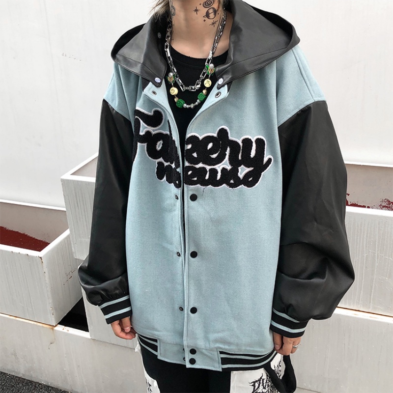 ♞AFF LIGA♞ Áo khoác bomber thêu chữ phong cách hip hop thời trang Hàn Quốc cho nam