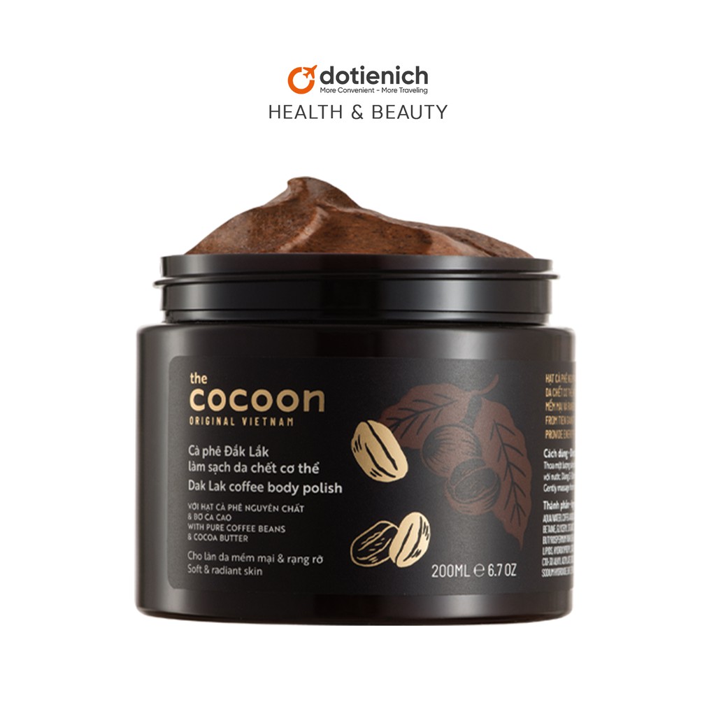 Tẩy da/tế bào chết body COCOON cà phê làm sạch và mịn da Coffee Body Polish 200g