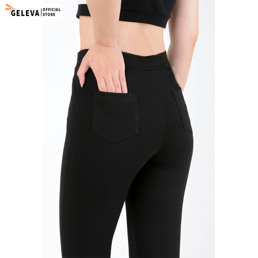 Quần legging nữ dài đẹp vải thun cotton co giãn ôm bó, Quần tregging nữ dài tập gym lưng cạp cao nâng mông Geleva LEG521