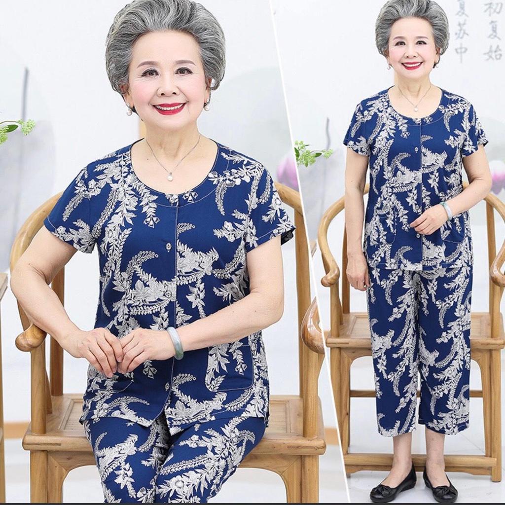 Đồ Bộ Nữ Trung Niên Tay Ngắn Quần Dài Lỡ Vải Lanh Lụa - Bộ Mặc Nhà Bộ Đồ Ngủ Cho Mẹ