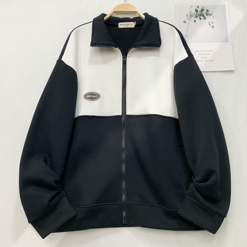 Áo Khoác Hoodie Zip Nỉ Bông Form rộng PALY màu ĐEN  Nam nữ unisex