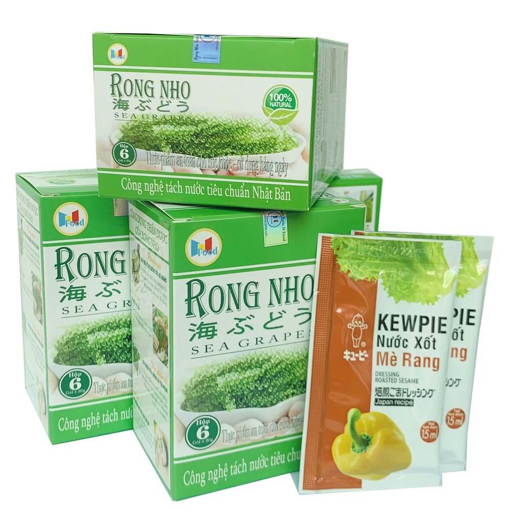 Rong nho Tách nước - SEA GRAPES ( 240gram có 12 Gói nhỏ GỒM 2 HỘP) Nho biển - Tặng 2 Gói Xốt Mè KEWPIE