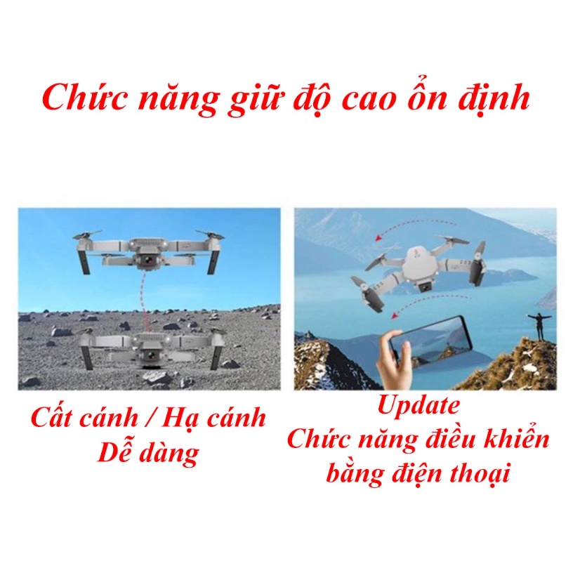 Flycam E88 mini giá rẻ ✅Update 2023✅ có điều khiển từ xa drone 4k - kết nối điện thoại bay xa 200 mét