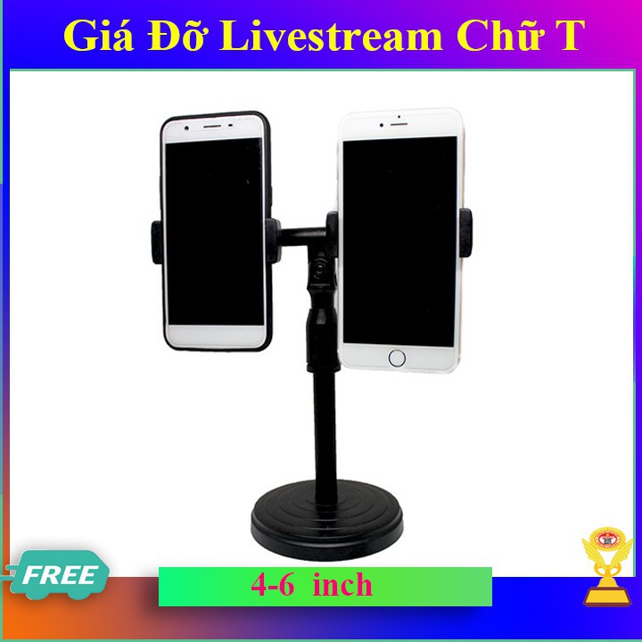 ivn171 Giá đỡ 2 điện thoại LiveStream, xem Video (không đèn, không giá kẹp Mic)