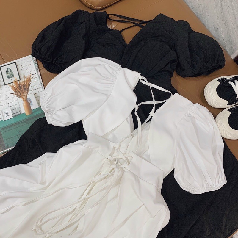 Đầm đắp chéo ngực hở lưng sexy 2 màu đen trắng