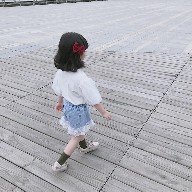 Set Áo Ren Tay Phồng + Quần Short Jeans Cho Bé Gái